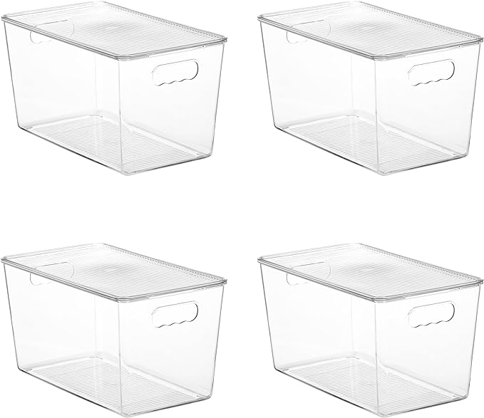 Vtopmart 4 Pack Clear Stackable Storage Bins with Lids, XLarge