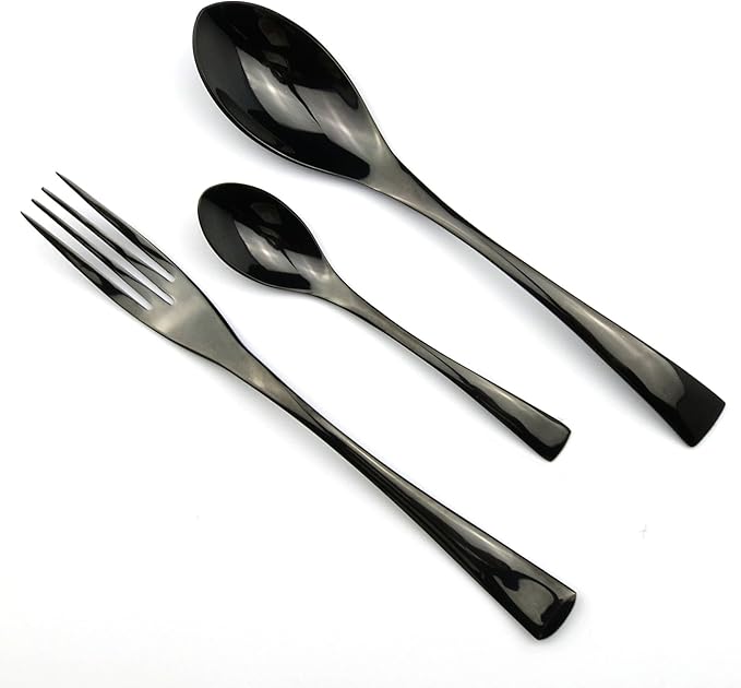 JANKNG 5-Piece 18/10 Stainless Steel Serrated Steak Knife Flatware Set, Mirror Polishing Black, Service for 1