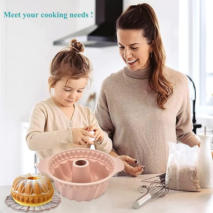 Kenond 2 Pack 9.5 Inch Silicone Fluted Cake Pan, With Sturdy Handle