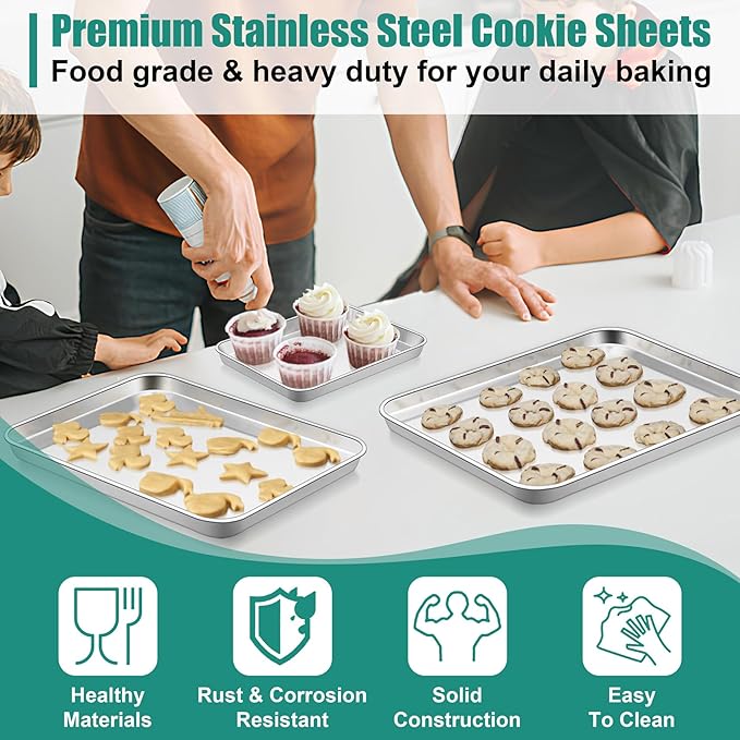 TeamFar Baking Sheet, Cookie Sheets Baking Pans Set of 3, 16/12.5/9.3 Inch