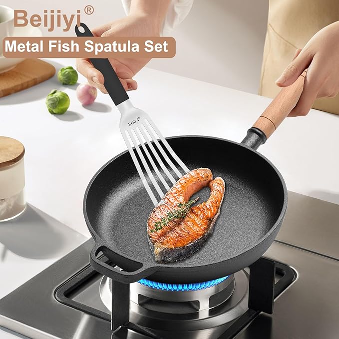 Beijiyi 2 Pack Stainless Steel Fish Spatula, 13.5" & 11.7"