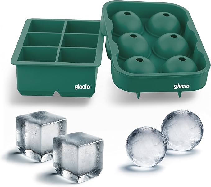 Silicone Ice Cube Trays with Lids, Large 2 Inch Cubes & Spheres Set