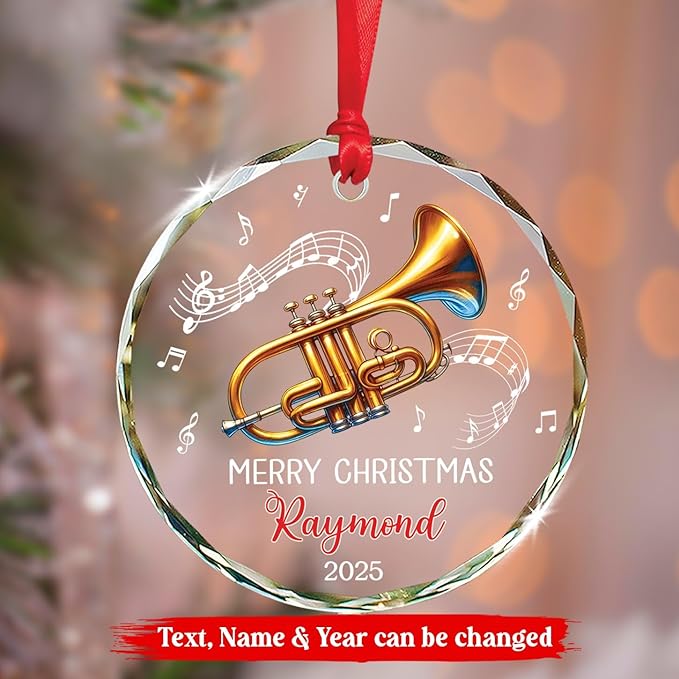 Cornet Players Xmas Glass Ornaments, Personalized Text & Name Cornet Christmas Ornament Gifts for Musical Instrument Lover, Cornetist Ornament Christmas 2026, Custom Music Lover Glass Ornaments Decor