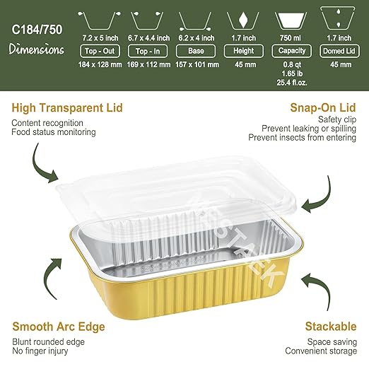 MESTAEK 25oz Aluminum Foil Pans with Lids, 5 Pack, 6 x 4 Inch