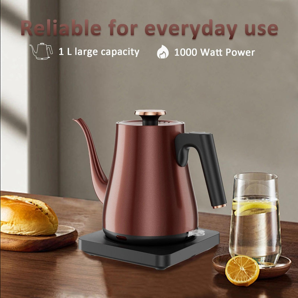 Tuehakny Gooseneck Electric Kettle 1.0L, 1000W, Pour Over, Vintage Copper