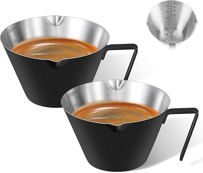 2 Pc Stainless Steel Espresso Shot Cups, 3.4oz/100ml, Black