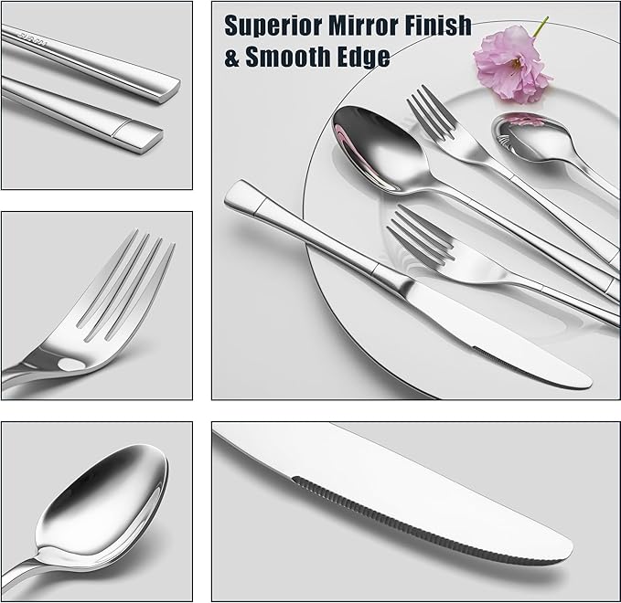 EIUBUIE Heavy Duty Silverware Set for 4, 20-Piece 18/10 Stainless Steel Flatware Set, Mirror Polished Cutlery Modern Kitchen Eating Utensil Durable Tableware Included Knife Fork Spoon, Dishwasher Safe