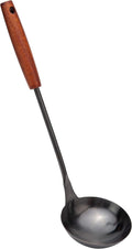 Stainless Steel Wok Utensil - 14.2 Inch Rust Proof Soup Ladle With Ergonomic Wooden Handle - Serving Spoon For Cooking, Gravy, Sauces, and More