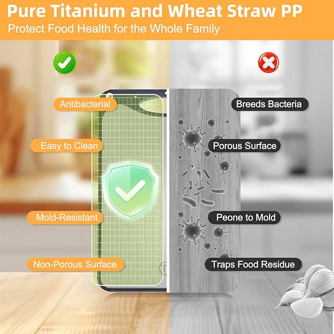 Pracfit Titanium Cutting Board for Kitchen 15.1"x10.4" - Double Sided Pure Titanium& Wheat Straw for Meat & Kitchen, FoodGrade, 2in1, Anti Slip, Juice Groove, Stain Resistant, Easy to Clean