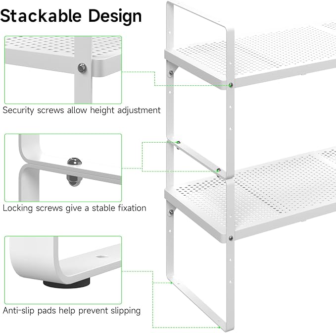 SOFRON Expandable Storage Shelf, Stackable Organizer Rack, White Large 2 PK
