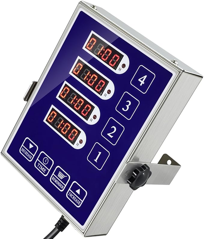 YOOYIST Precision Kitchen Timers for Cooking – 4 Channel Commercial Kitchen Timer Restaurant Kitchen Supplies – Stainless Steel Digital LED Chef Cooking Timer – Reminder Function, Loud Alarm, Blue