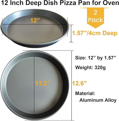 12 Inch Deep Dish Pizza Pan 2 Pack Nonstick Aluminum Pizza Baking Tray