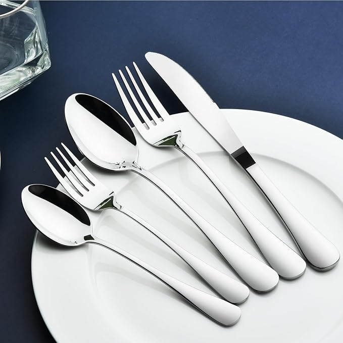 Silverware Set for 12, 65 Piece Stainless Steel Flatware Cutlery Fork and Spoon Set with Serving Utensils Set, Dishwasher Safe, Gift Package for Wedding Housewarming