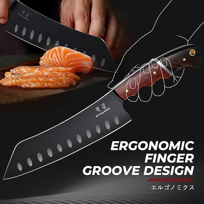 DRGSKL Santoku Knife 7 Inch - Japanese Chef Knife for Fish, Bunka Knife