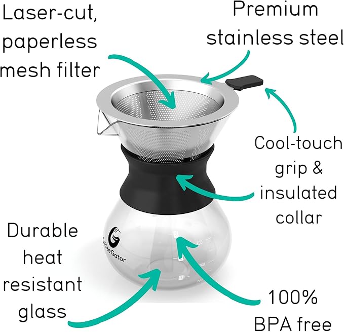 Coffee Gator Pour Over Coffee Maker Portable - 10.5oz