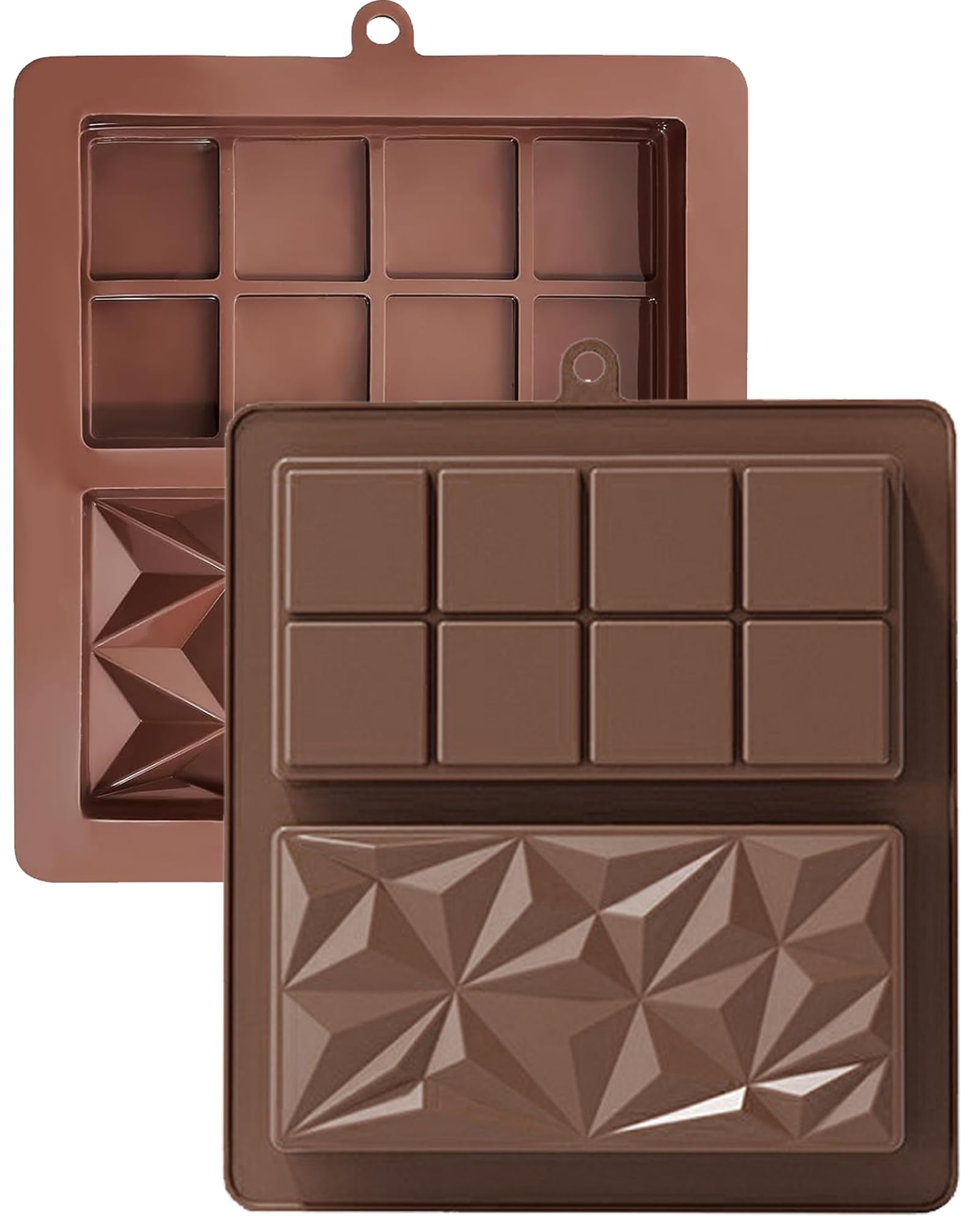 Silicone Chocolate Bar Mold, 1 Inch Deep, Large Candy Mould for Stuffed Bars and Fillings, 2 Pcs (brown02)