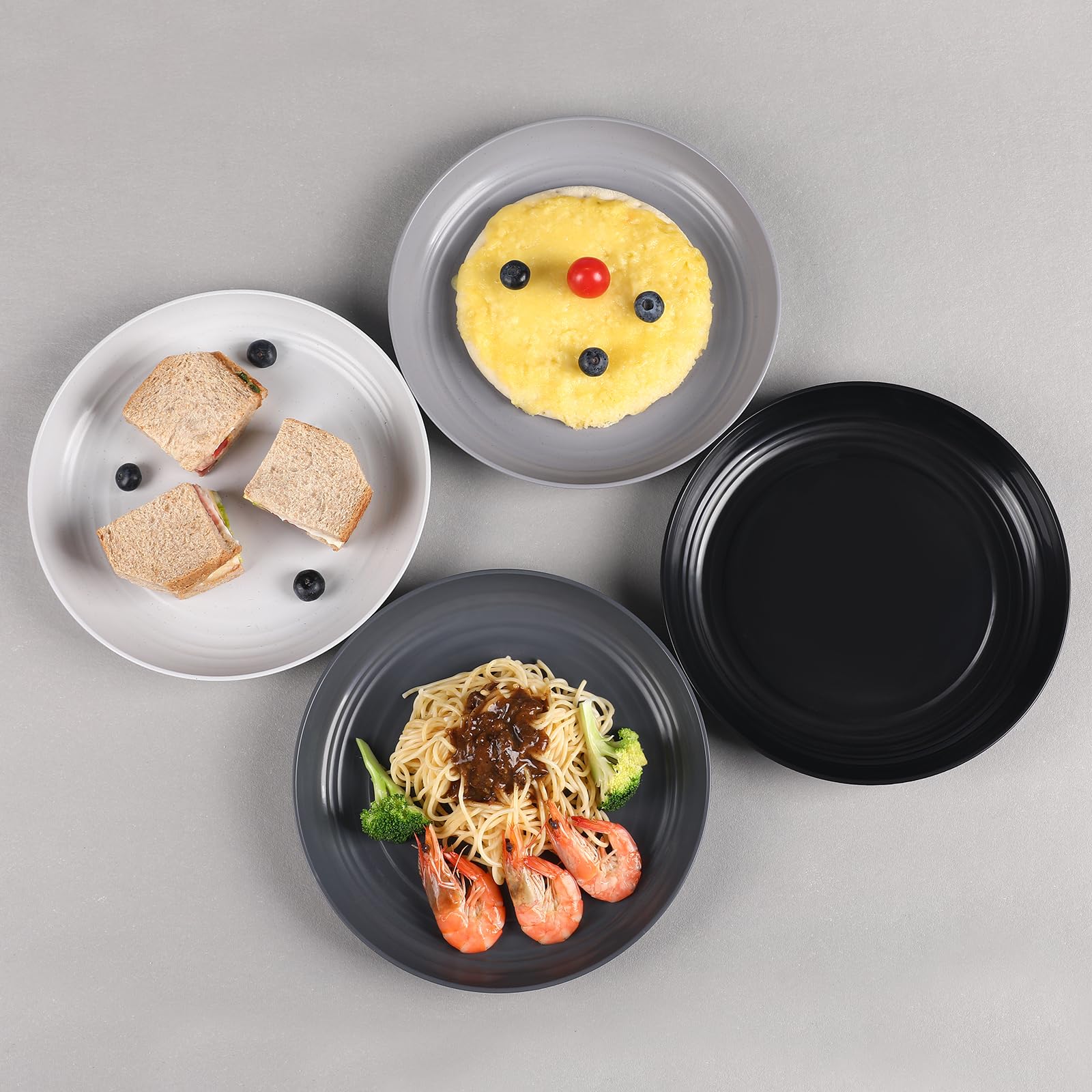 HEYCOME 12 Pcs Unbreakable Deep Dinner Plates Set, 9 inch Reusable Plastic Wheat Straw Plates, Microwave and Dishwasher Safe Plate for Kitchen, Lightweight Plate for Dessert, BPA Free, Dark Gray