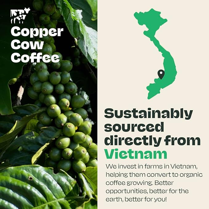 Copper Cow Premium Vietnamese Ground Coffee, 10 OZ | Classic Black Coffee | Dark Roast Made from Robusta Beans | 100% Vietnamese Coffee, Smooth, Bold Robusta, No Artificial Flavors