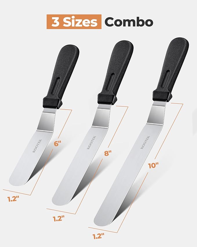 Kootek Angled Icing Spatula, Stainless Steel Offset Spatula, 6", 8" &10"