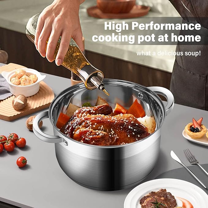 LEUGWAKN 10 Quart Stock Pot with Lid, Stainless Steel Pasta Cooking Soup Pot