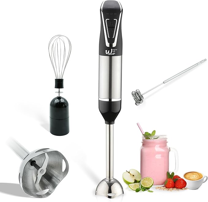 Weavelife 3-in-1 Cordless Hand Blender Set - One-Touch Control & Safety Lock, Immersion Blender with Whisk and Frother for Lattes, Desserts, Soups, Dishwasher-Safe