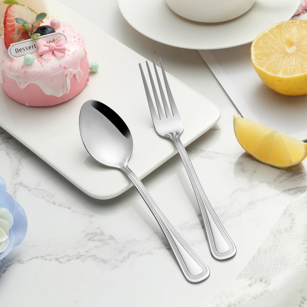 Gymdin 24 Pieces Teaspoons Set, 6.4 Inches Spoon Set, Stainless Steel Silverware, Small Spoons with Pearl Dot Design Handle, Dishwasher Safe, Tea Spoons Suitable for Home and Restaurant