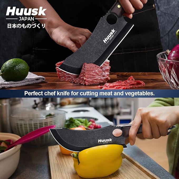 Huusk Hand Forged Meat Cleaver with Sheath - Butcher Knife for Meat Cutting