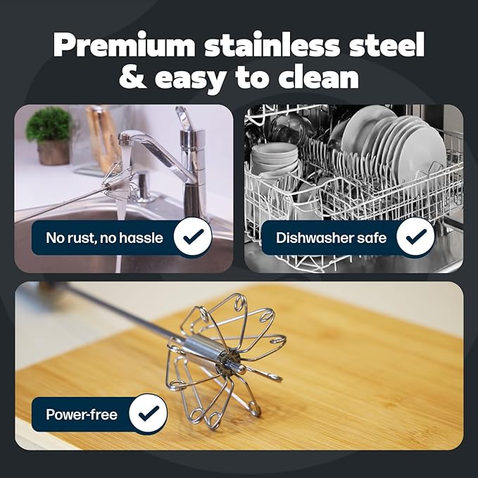 Stainless Steel Push-Down Rotary Egg Beater 14 Inch Hand Whisk Eggs & Milk