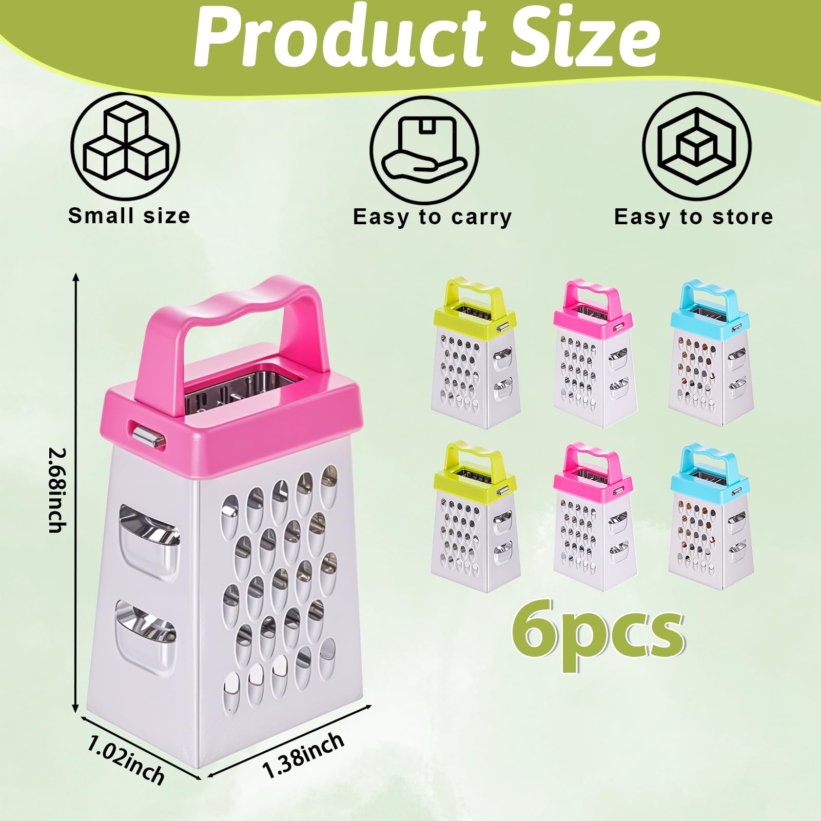 Ptwola 6 Pcs Mini Cheese Grater Stainless Steel Box Grater Fine Coarse Handheld Slicer with 4 Sides Small Box Food Shredder Safe Zester for Kitchen Cheese Garlic Ginger Vegetable Potatoes
