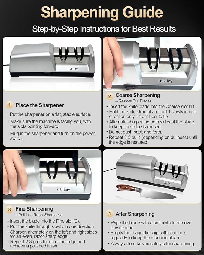 Electric Knife Sharpener for Kitchen,Sharpening, Restore&Polish Chef Knives