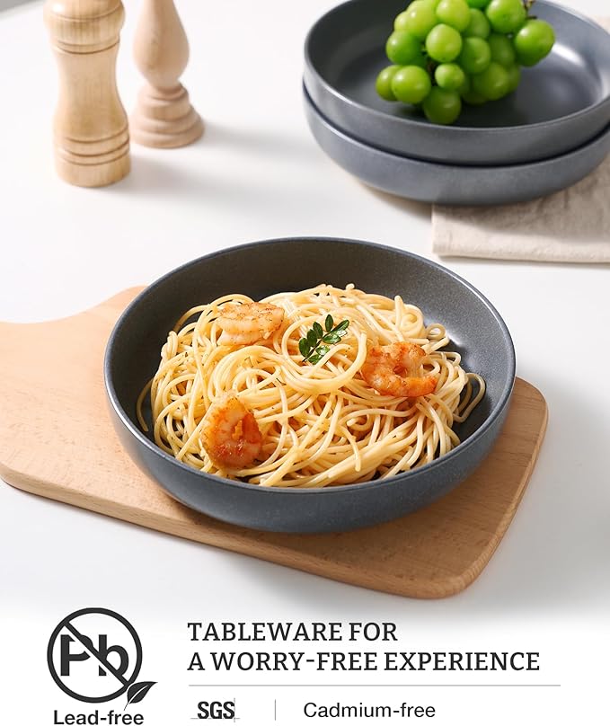 famiware Milkyway 33 oz Pasta Bowls Set of 4, Matte Dark Charcoal