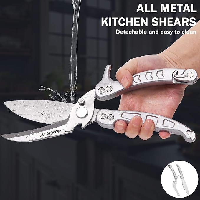 SLEMOON Heavy Duty Kitchen Shears,Poultry Shears with Safety Lock,Silver