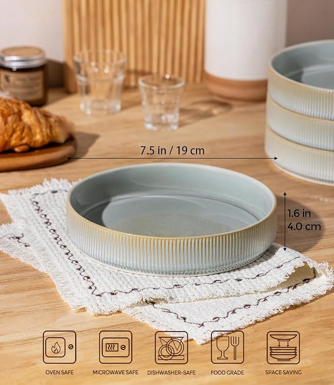 theterra 7.5" Ceramic Pasta Bowls Set of 4, Salad Bowls