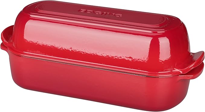 EDGING CASTING Enameled Cast Iron Loaf Pan with Lid, Bread pan, Dutch Oven Bread pan for Homemade Sourdough Bread Baking, 12.5x5.5 inch, 5qt, Red