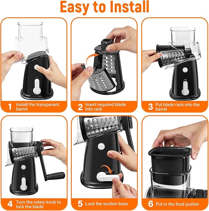 Rotary Cheese Grater Hand Crank, 5-in-1 Vegetable Chopper Spiralizer Slicer