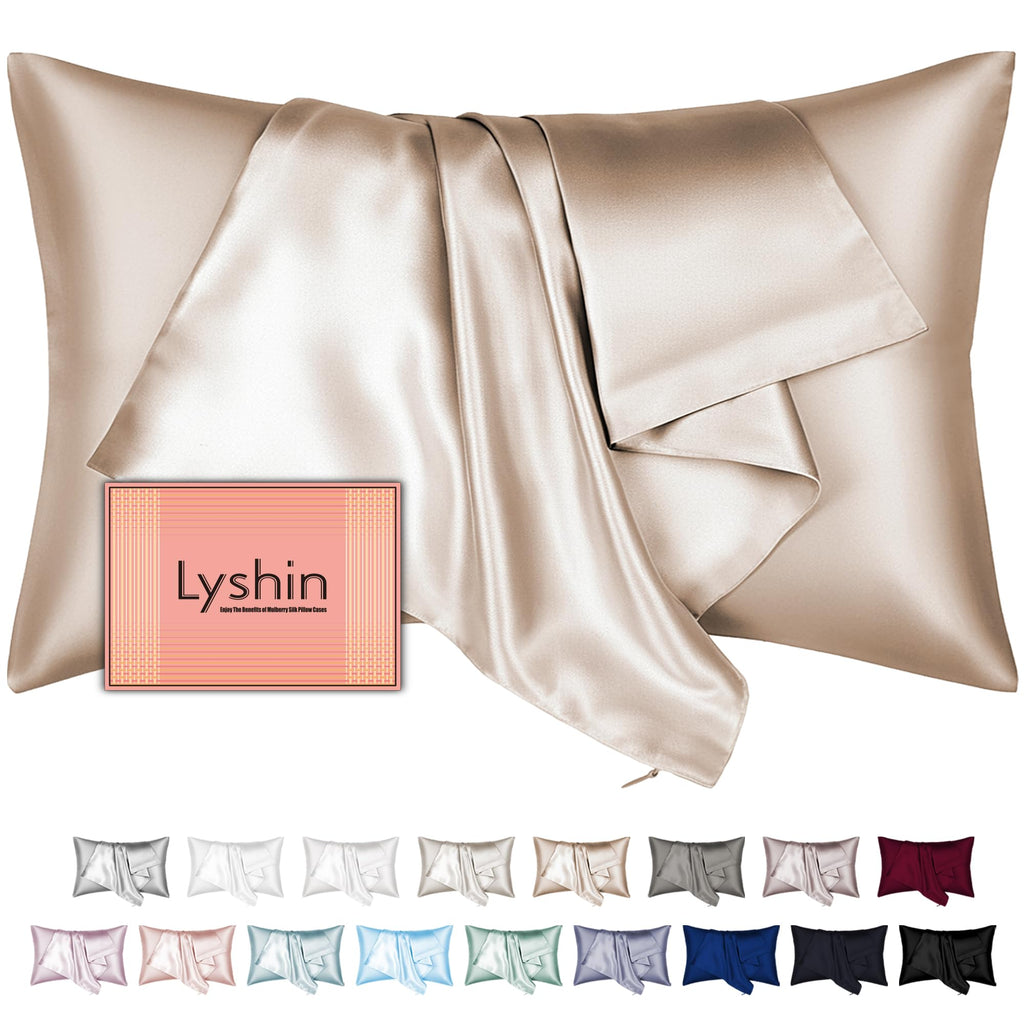 Silk Pillow Cases Queen Size with Hidden Zipper, Mulberry Silk Pillowcase for Hair and Skin, Smooth and Soft Breathable Cooling Silk Satin Pillow Covers for Sleeping, Gifts for Women, Champagne