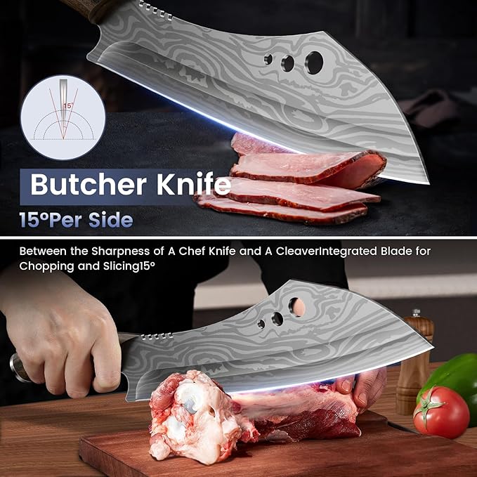 SYOKAMI Butcher Knife Set, Cleaver, Breaking & Boning Knife for Meat & BBQ