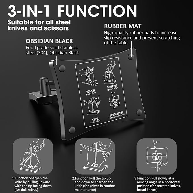 Grihot VN3 Professional Knife Sharpener | 3-Action Tungsten Carbide, Black