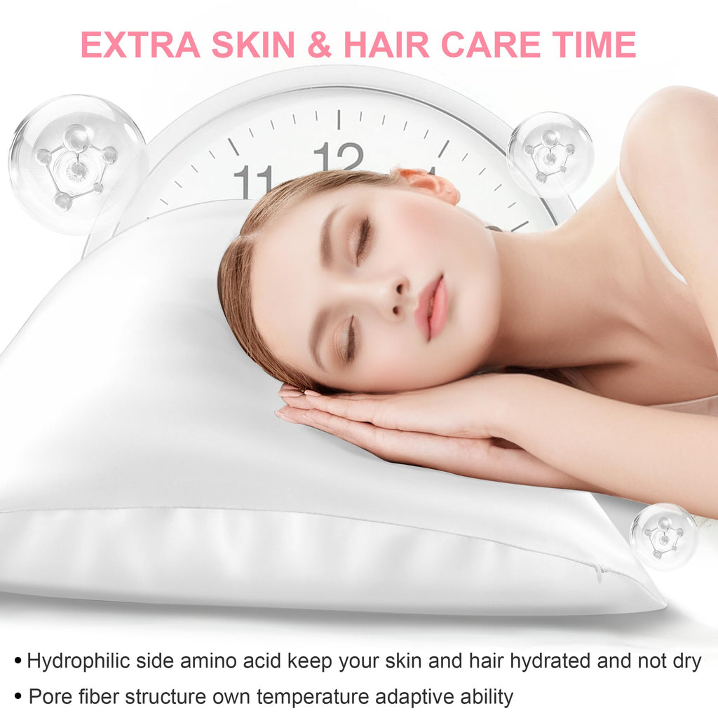 Silk Pillow Cases Queen Size with Hidden Zipper, Mulberry Silk Pillowcase for Hair and Skin, Smooth and Soft Breathable Cooling Silk Satin Pillow Covers for Sleeping, Gifts for Women, Pure White