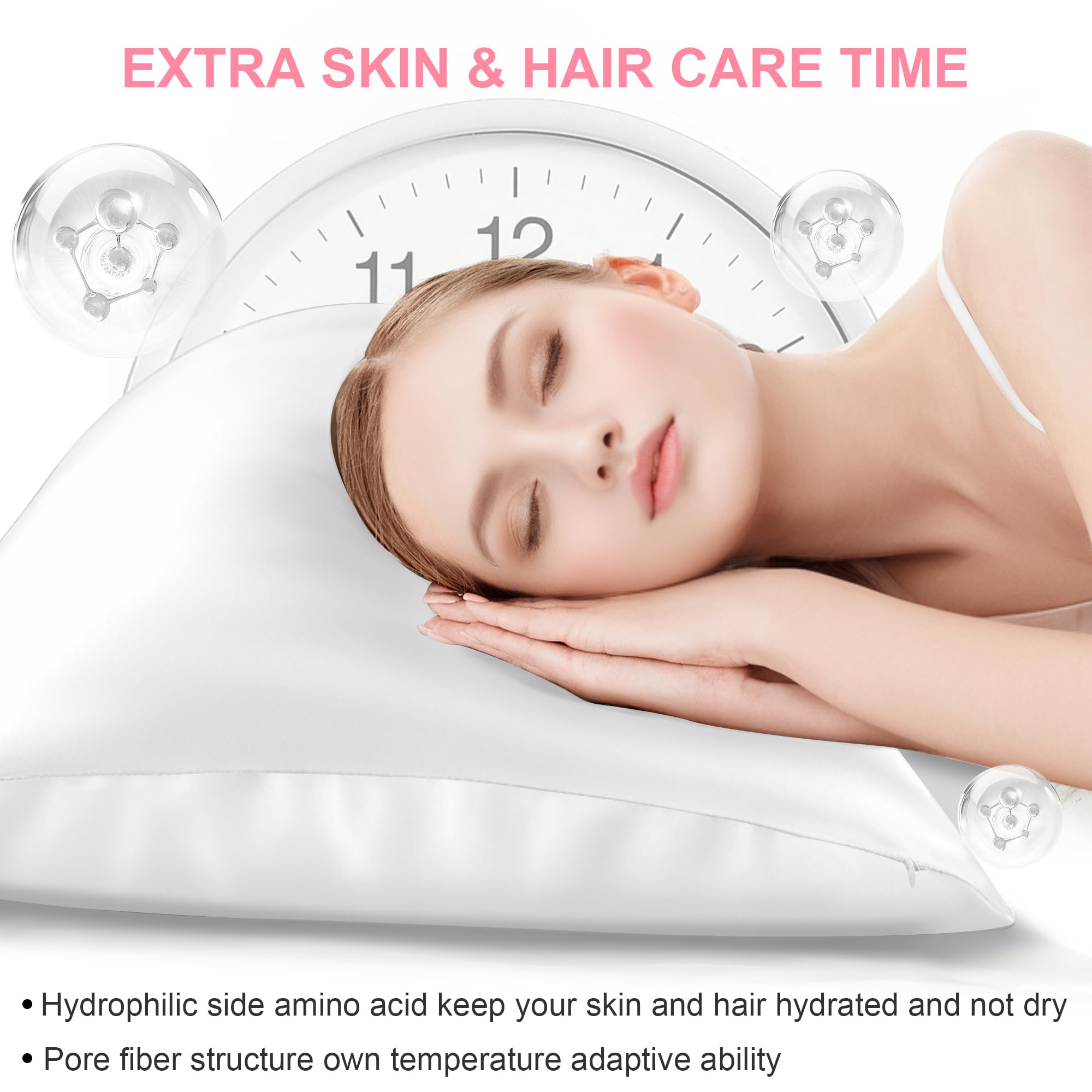 Silk Pillow Cases Queen Size with Hidden Zipper, Mulberry Silk Pillowcase for Hair and Skin, Smooth and Soft Breathable Cooling Silk Satin Pillow Covers for Sleeping, Gifts for Women, Pure White