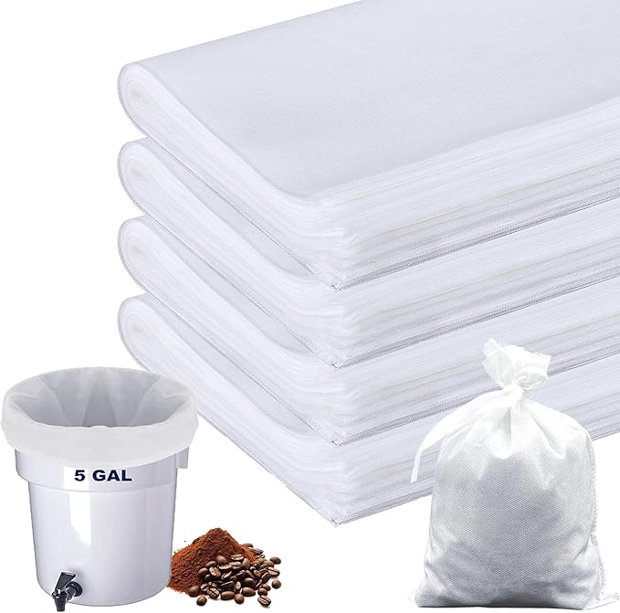 YURICK 100 Pack Commercial Cold Brew Coffee Filters for 5 Gallon Buckets, 20" X 20" Commercial Cold Brew Bags for Commercial Model Cold Brew Coffee Makers, Brew Up To 5 LBS Coffee