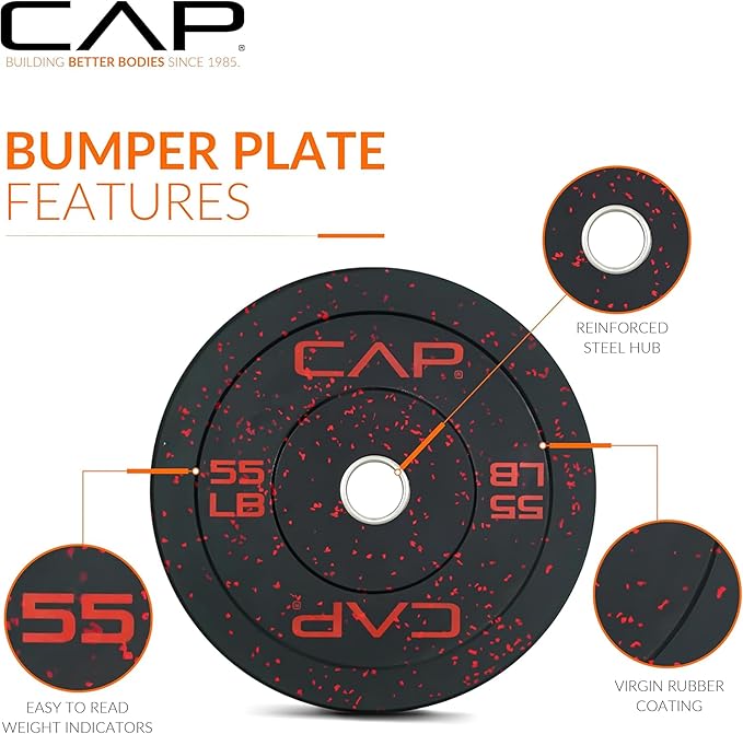 CAP 260lb Economy Speckled Olympic Bumper Plate Set with Storage Rack
