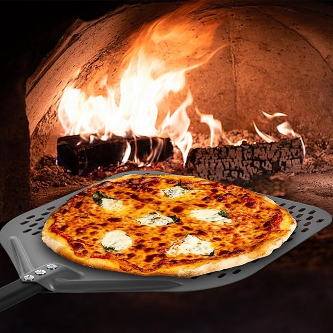 VIKCOLEE Perforated Pizza Peel, 14 x 16 Inch Rectangular Pizza Turning Peel, Professional Anodized Aluminum Turning Pizza Spatula, 34 inch overall