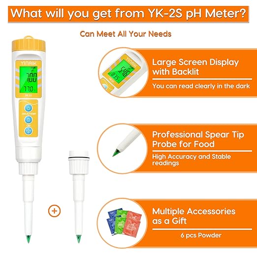 YINMIK Digital pH Meter with Extra Replaceable pH Probe Food pH Checker