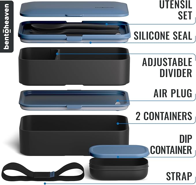 Bentoheaven Bento Box Adult, Stackable Lunch Box, 40 oz, Steel My Heart