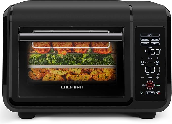 Chefman Air Fryer Toaster Oven Combo, Countertop Oven for Quick & Healthy Meals, Bake, Broil, Air Fry, Toast, and Bagel Functions, 450°F Max Temp, 4 Slice Toaster Oven Air Fryer Combo