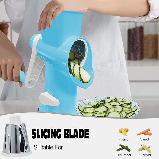GOTOSOBAY Cheese Grater with Handle,Multifunctional Rotary Cheese Grater