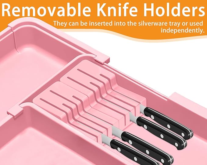 Homecor Utensil Drawer Organizer for Kitchen, Expandable Silverware Organizer Cooking Utensils Tray, Large Cutlery and Flatware Holder, Kitchen Tools & Gadgets Storage (Pink)