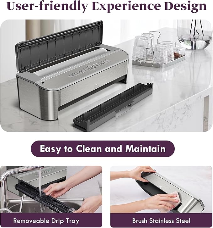 Mesliese Vacuum Sealer, 85kPa 120W, Dry & Moist Mode, 2 Rolls + 5 Bags