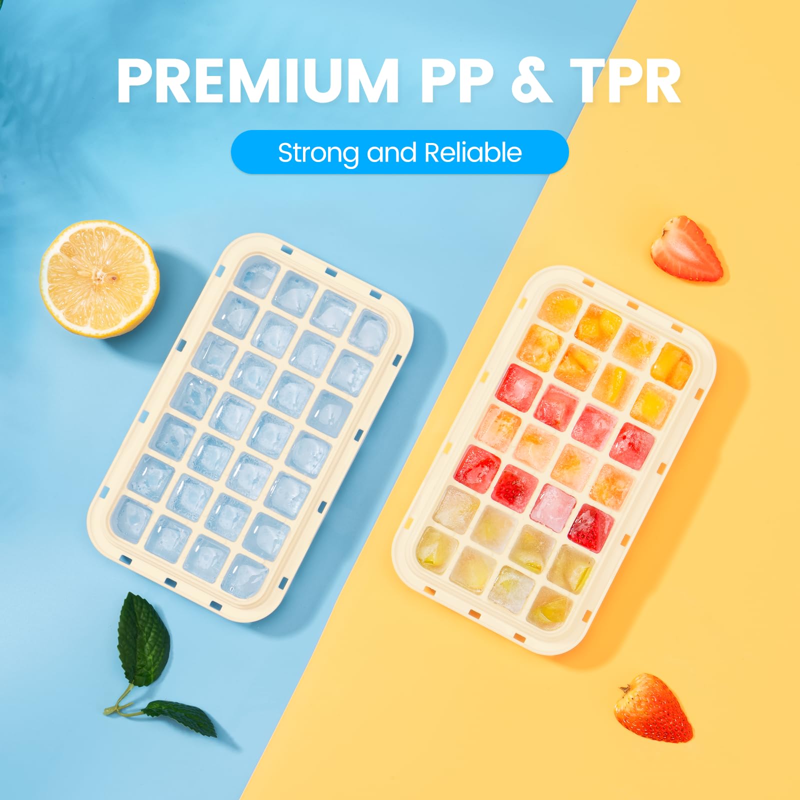 PHINOX Ice Cube Tray with Lid and Bin, Easy Release 84 Cubes for Freezer